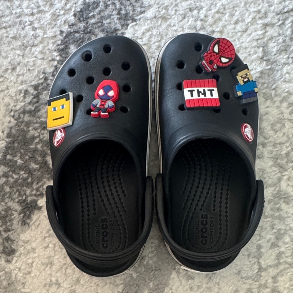 CROCS Kids Black Slippers with Fun Charms